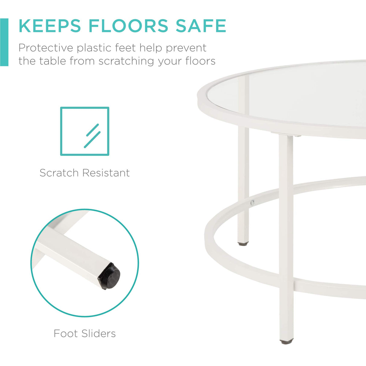 Best Choice Products 36in Modern Round Tempered Glass Accent Side Coffee Table for Living Room, Dining Room, Tea, Home Décor w/Metal Frame, Non-Marring Foot Caps - White Best Choice Products