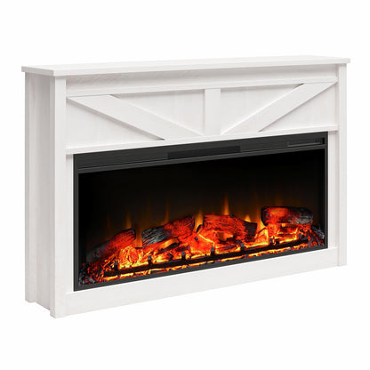 Ameriwood Home Farmington Wide Modern Farmhouse Mantel with Electric Fireplace, 49", Ivory Oak