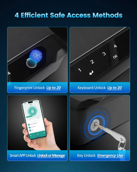 Adoreal Smart Biometric Gun Safe for Handguns, 4 Ways Quick-Access Fingerprint Gun Safe for Pistols, Fingerprint/Digital Keypad/Key/APP Gun Locks Box for 2 Guns, Sturdy Heavy Steel Construction Adoreal
