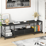 GYIIYUO TV Stand with Fabric Drawers for 75 80 Inches TV - Entertainment Center and Industrial TV Console Table with Open Storage Shelves for Living Room, Bedroom- 71.5" Black GYIIYUO
