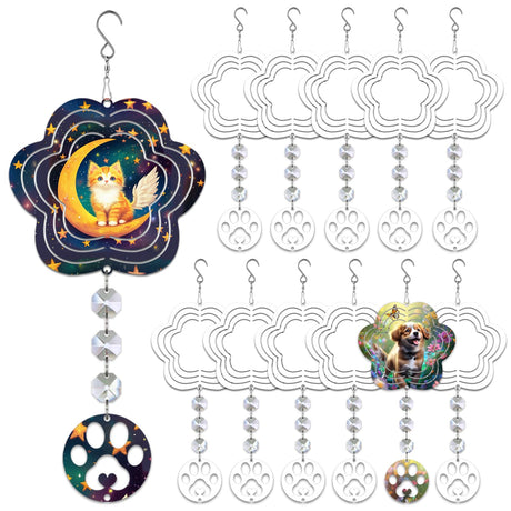 WindMage 12 Pack 4inch Sublimation Wind Spinner Blanks 3D Aluminum Metal Wind Sculpture Kinetic Spinners for Yard Indoor Ornaments Dog Cat Memorial Gifts Pet Loss Sympathy Hanging Decoration WindMage