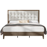 AMERLIFE King Size Solid Wood Bed Frame with Tall Tufted Headboard, Mid-Century Style, No Box Spring Required, Easy Assembly, Ash Gray AMERLIFE
