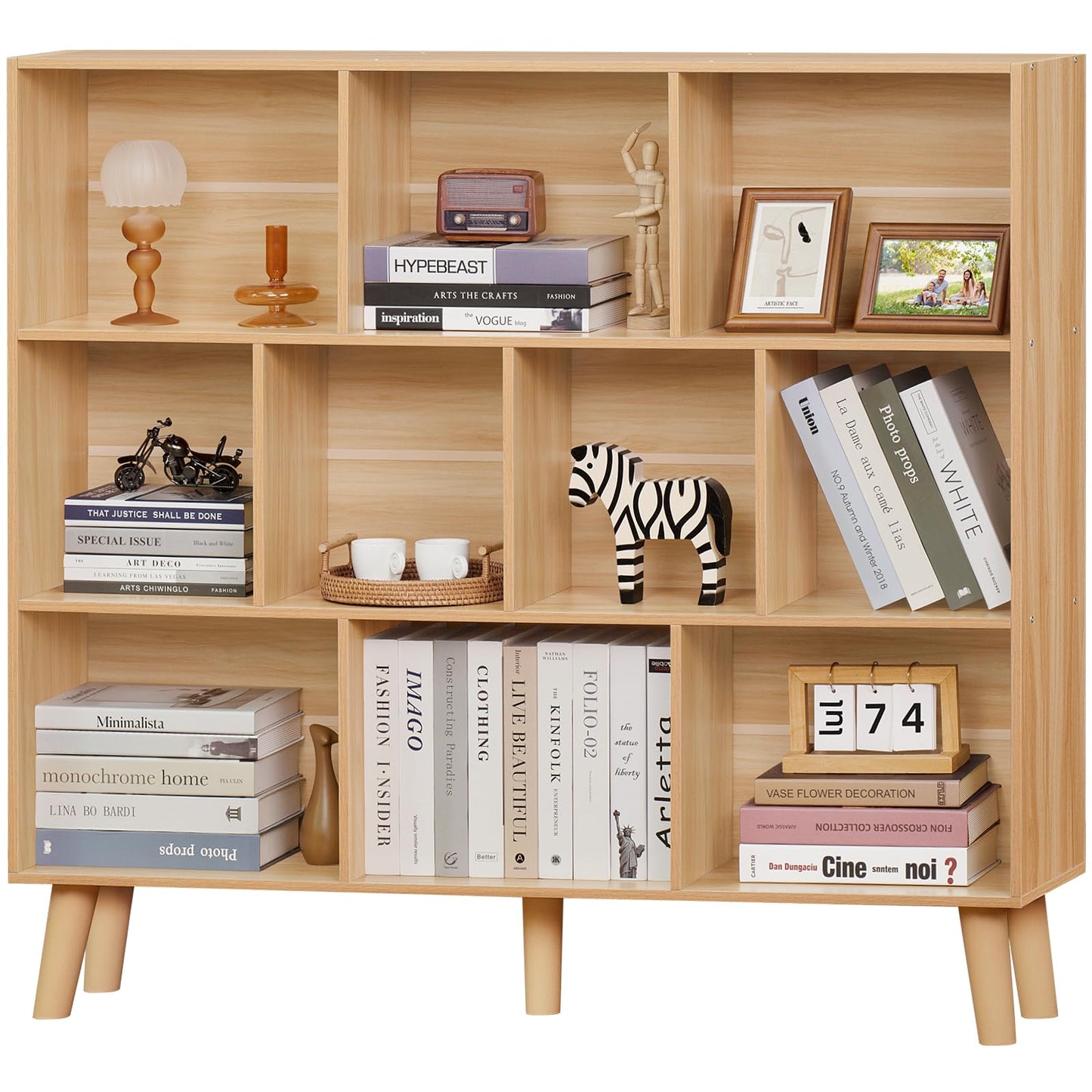 Modern 10 Cube Bookshelf with Legs - Versatile Mid-Century Wood Storage Solution for Bedroom, Living Room, and Office - WoodArtSupply