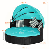 PayLessHere Outdoor Round Daybed Wicker Patio Furniture Outdoor Furniture with Retractable Canopy Rattan Separated Seating Sectional Sofa Washable Cushioned and Three Pillow for Patio Backyard (Blue) PayLessHere