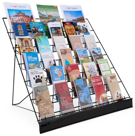 Wire Display Rack for Countertop Use, 6 Open Tiers Accommodate Literature of Varying Sizes, Includes Sign Channel - Black Displays2go