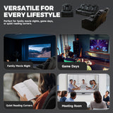 PU Leather Power Wall Hugger Chair Double Reclining Sectional Sofa 3-Seater Loveseat Couch with Reversible Coffee Table, Wireless Chargers, USB Port and Ambient LED Light for Living Room RV Theater NicBex