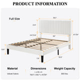 SHA CERLIN Full Upholstered Platform Bed Frame with Vertical Channel Tufted Velvet Fabric Adjustable Headboard, Wooden Slats Support, Mattress Foundation, Box Spring Optional, Off-White SHA CERLIN