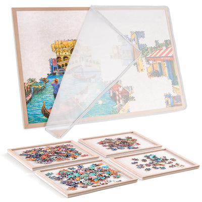 Jigsaw Puzzle Board with 4 Sorting Trays, 1000 Pieces Playing Surface with Protective Cover, 31.5" x 24" Felt Display Board
