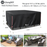 LSongSKY Outdoor Furniture Covers Waterproof,600D Heavy Duty Patio Cover for 6/7/8 PCS Sets Sectional Sofa Couch Dining Rocking Swivel Chairs Ottomans Coffee Table,111L x 74W x 28H inch Black LSongSKY
