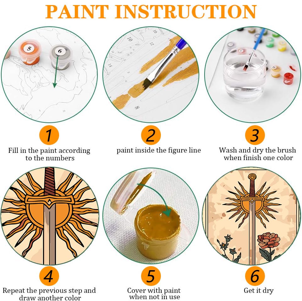 Axquilon 3 Packs Tarot Paint by Numbers Kit for Adults - Adult Paint by Number Kits on Canvas, Easy Adults' Paint-by-Number Kits for Gift Home Wall Decor 12x16in Axquilon