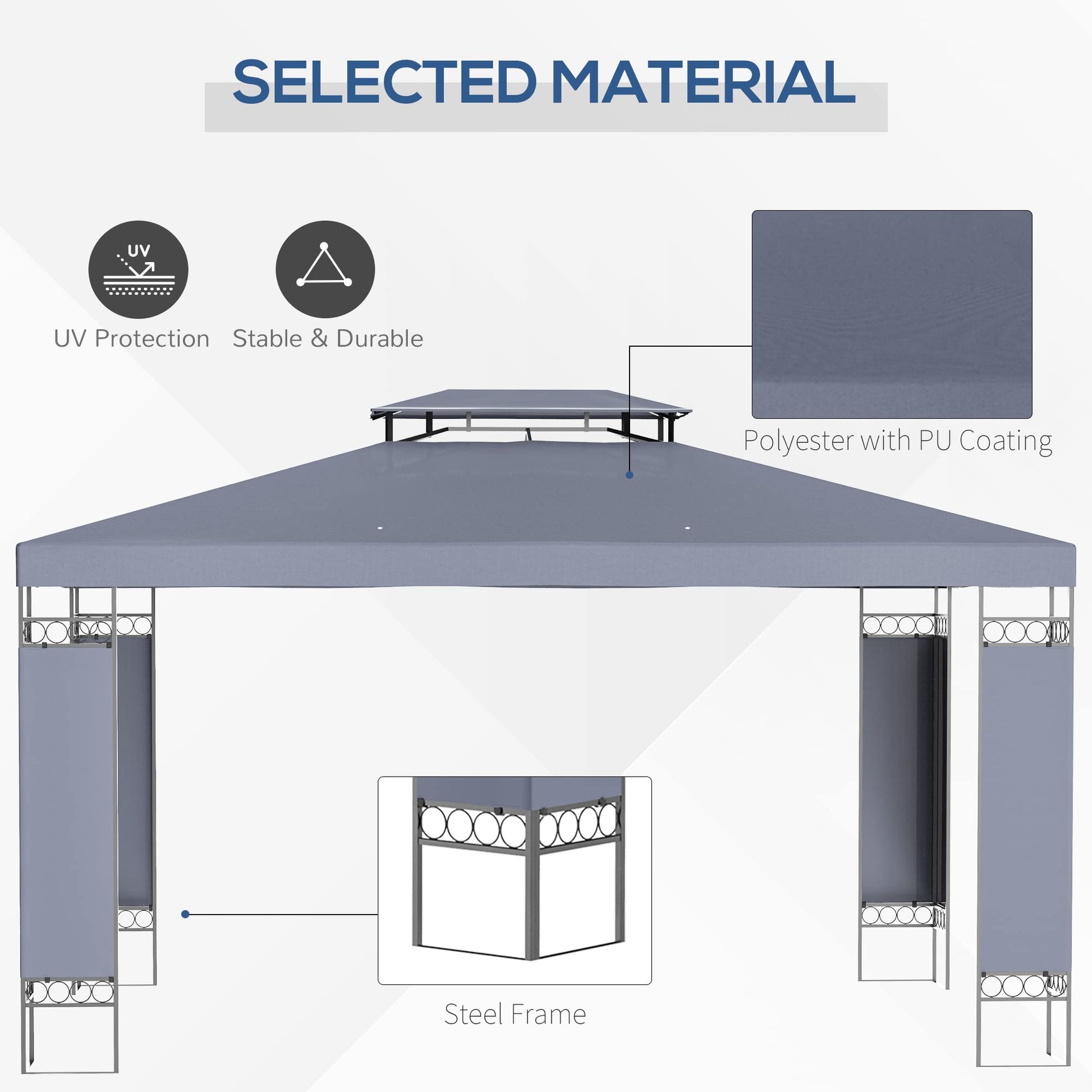 Outsunny 10' x 13' Patio Gazebo, Double Roof Outdoor Gazebo Canopy Shelter with Screen Decorate Corner Frame, for Garden, Lawn, Backyard and Deck, Gray - WoodArtSupply