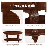 LKTART Oval Wood Coffee Tables for Living Room, Vintage Round Coffee Table with Carved Wood Legs, Tradition Elegant Center Table (Cherry, 42 Inch) LKTART
