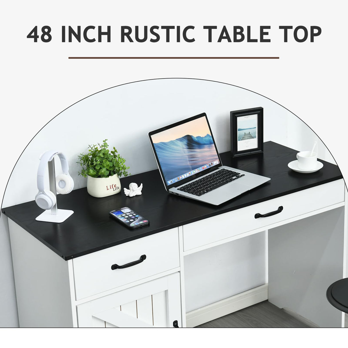 MaverickFurni White Desk with Drawers, Farmhouse Computer Desk with Drawers and Cabinet, 48 Inch Rustic Executive Office Desk for Home Office and Study MaverickFurni