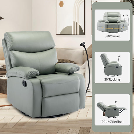 Cooexult Swivel Rocker Recliner Chair, Rocking Recliner Chair with Microfiber Leather, Small Manual Recliner Chair for Living Room, Nursery, Bedroom, RV, Green Cooexult