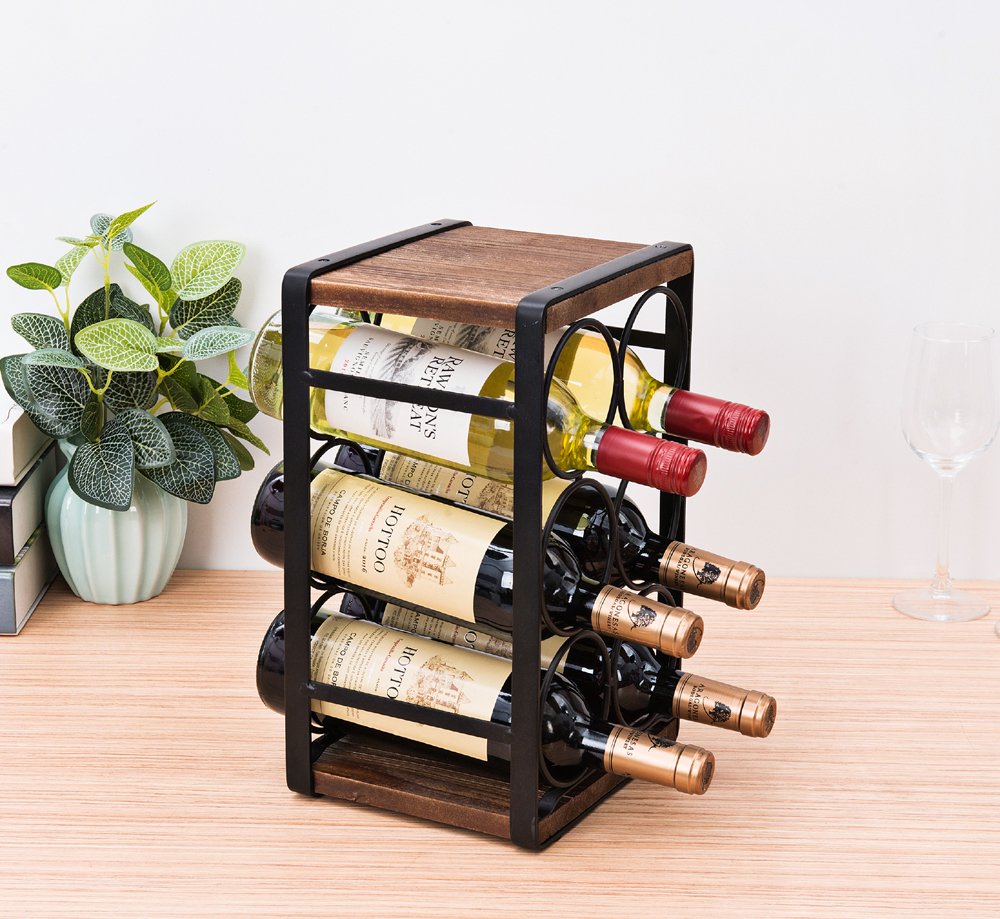 SODUKU Rustic Wood Countertop Wine Rack 6 Bottles No Need Assembly Brown SODUKU