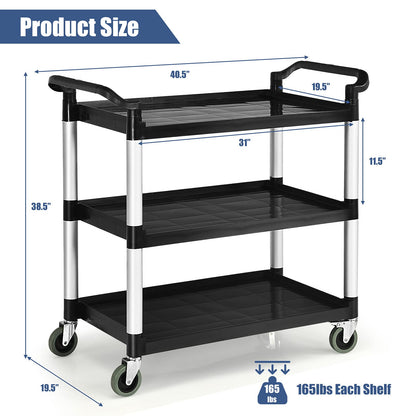 Goplus 3-Tier Utility Cart, Heavy-Duty Service Cart w/Lockable Wheels & Double Handles, Sturdy Aluminum Structure, 495 LBS Max Load, Tool Cart for