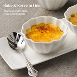 DOWAN Ramekins 4 oz, Creme Brulee Ramekins, Ramiken Oven Safe for Baking, Souffle Dishes Custard Cups, Porcelain Small Dipping Sauces Charcuterie Dessert Bowls, Ceramic Pudding Cups, Set of 6, White DOWAN