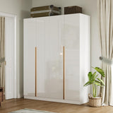 Homsee 63" W Wardrobe Closet Armoire with 4 Glossy Doors, Wooden Bedroom Clothing Storage Cabinet with 3 Hanging Rods & 10 Storage Compartments, White Homsee