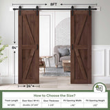 ROYMELO 48x84 inch (Double 24×84 inch Door) Sliding Barn Wood Door Slab with 8ft Hardware Kit and Handle, Coffee, K Shape, Simple DIY Assembly ROYMELO