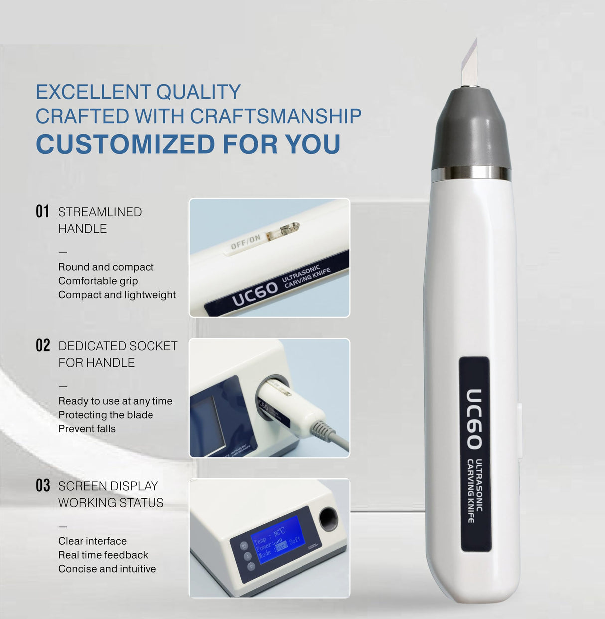 Ultrasonic Cutter for Plastic Leather Resin Acrylic Wood Sheet, Ultrasonic Cutting Knife with 5 Blades Xibelezal