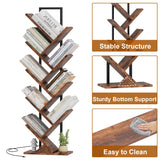 Qupui Tree Bookshelf with LED Lights, 9 Tier Floor Standing Bookcase, Classical Corner Bookshelf Kids Bookshelf, Tall Bookshelf, Wood Book Shelf for Bedroom, Living Room, Home Office, Brown Qupui