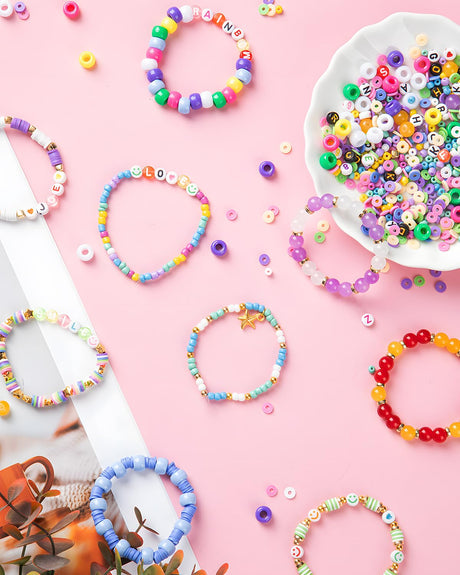Taybonds Friendship Bracelet Making Kit- 24 Colors Beads Kit for Bracelets with Clay Beads, 4mm Seed Beads, Pony Beads, 8mm Glass Beads, Letter Beads and Charms, Jewelry Making Kit Gift for Girls 6-12 Taybonds