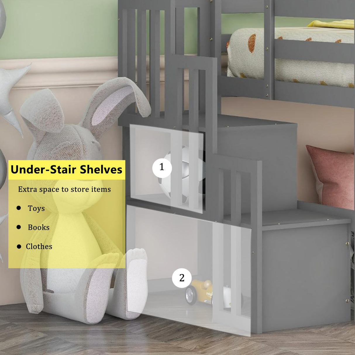 Bellemave Twin Low Loft Bed with Storage Staircase - Stylish Gray Frame for Kids and Teens Bellemave