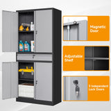 STANI Metal Garage Storage Cabinets with Drawer, 4 Doors Tool Storage Cabinet with 2 Adjustable Shelves, 71"-Lock Steel Locking Cabinet for Garage Utility Room Home Office (Black Grey, 0 Wheel-71 H) STANI