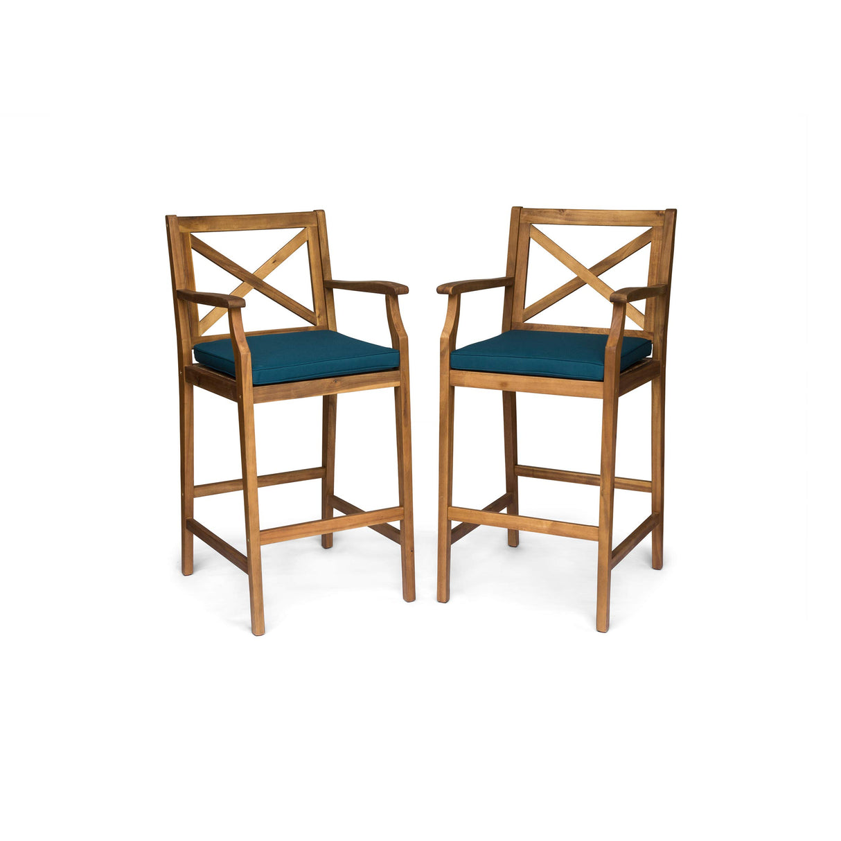 Christopher Knight Home Logan Outdoor Acacia Wood Barstool, Teak Finish/Blue Christopher Knight Home