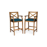 Christopher Knight Home Logan Outdoor Acacia Wood Barstool, Teak Finish/Blue Christopher Knight Home