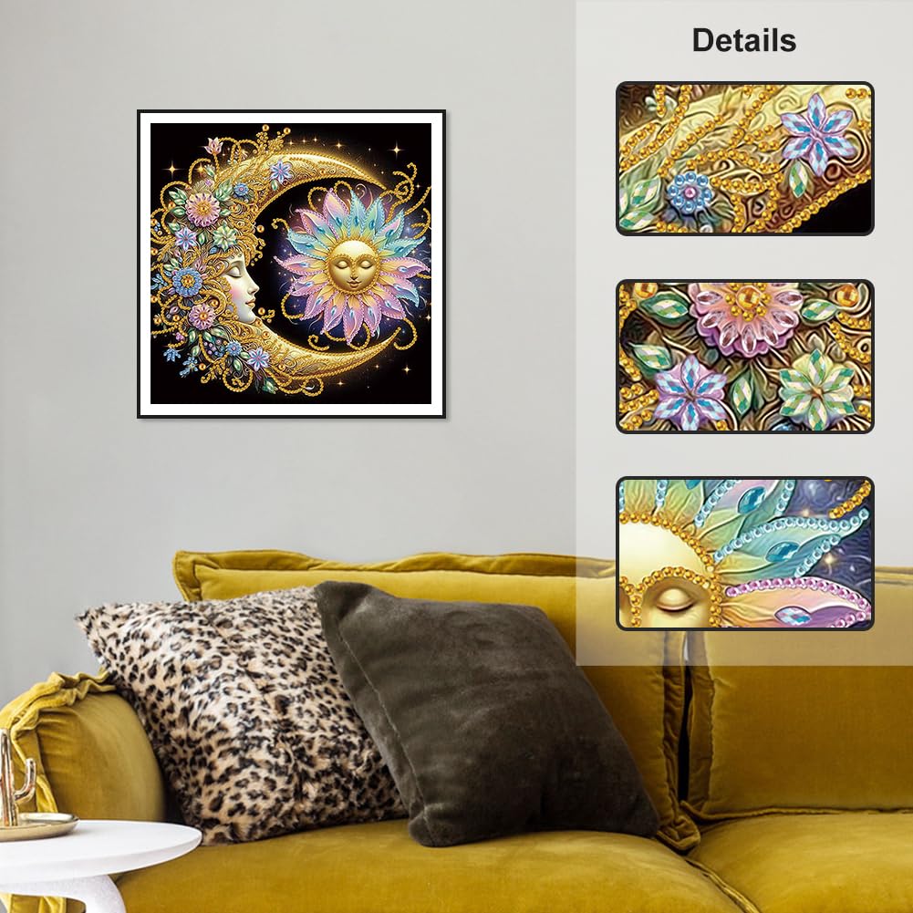 Stalente Diamond Painting Kits for Adults Sun and Moon, 5D Special Shape Diamond Art Kits for Beginners, Crystal Rhinestones Diamond Painting for Home Wall Decoration Gift 12×12inch Stalente