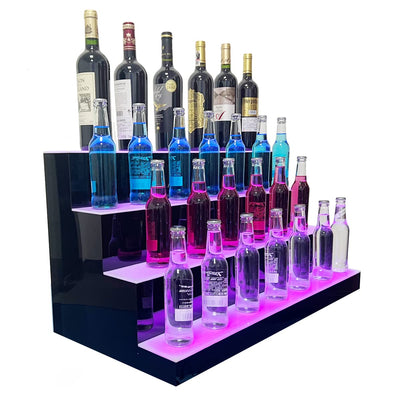 CYJZWOH Liquor Bottle Display Shelf, 31-inch LED Bar Shelves for Liquor, 4-Stage 7 Colors Lighted Shelf Home/Commercial Bar, Acrylic with Remote Control 4 Stage, 31.49*15.74*18.89inch(L*W*H)