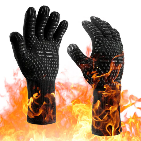 Heat Resistant BBQ Gloves for Hot Temperature Cooking, Barbecue Grilling or Baking Bread Pizza, Safe Oven Mittens with Fingers MOAMI