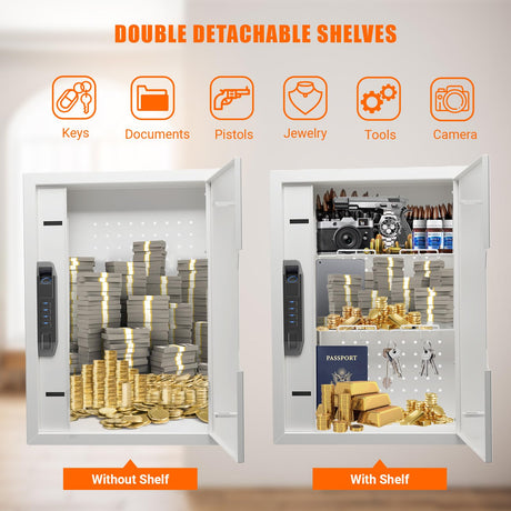 MAXSAFES Wall Gun Safe with Super Finger Vein Recognition Lock Electronic Hidden Safe with Removable Pegboard & Shelfs, Wall Safes Between the Studs for Handguns, Valuables, Home or Business MAXSafes