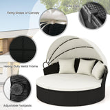 RELAX4LIFE Round Outdoor Daybed with Canopy - Wicker Rattan Sectional Sofa Sunbed w/Cushions & 3 Pillows, Clamshell Conversation Lounger Separated Seating Set for Garden Porch, Patio Day Bed (Beige) RELAX4LIFE