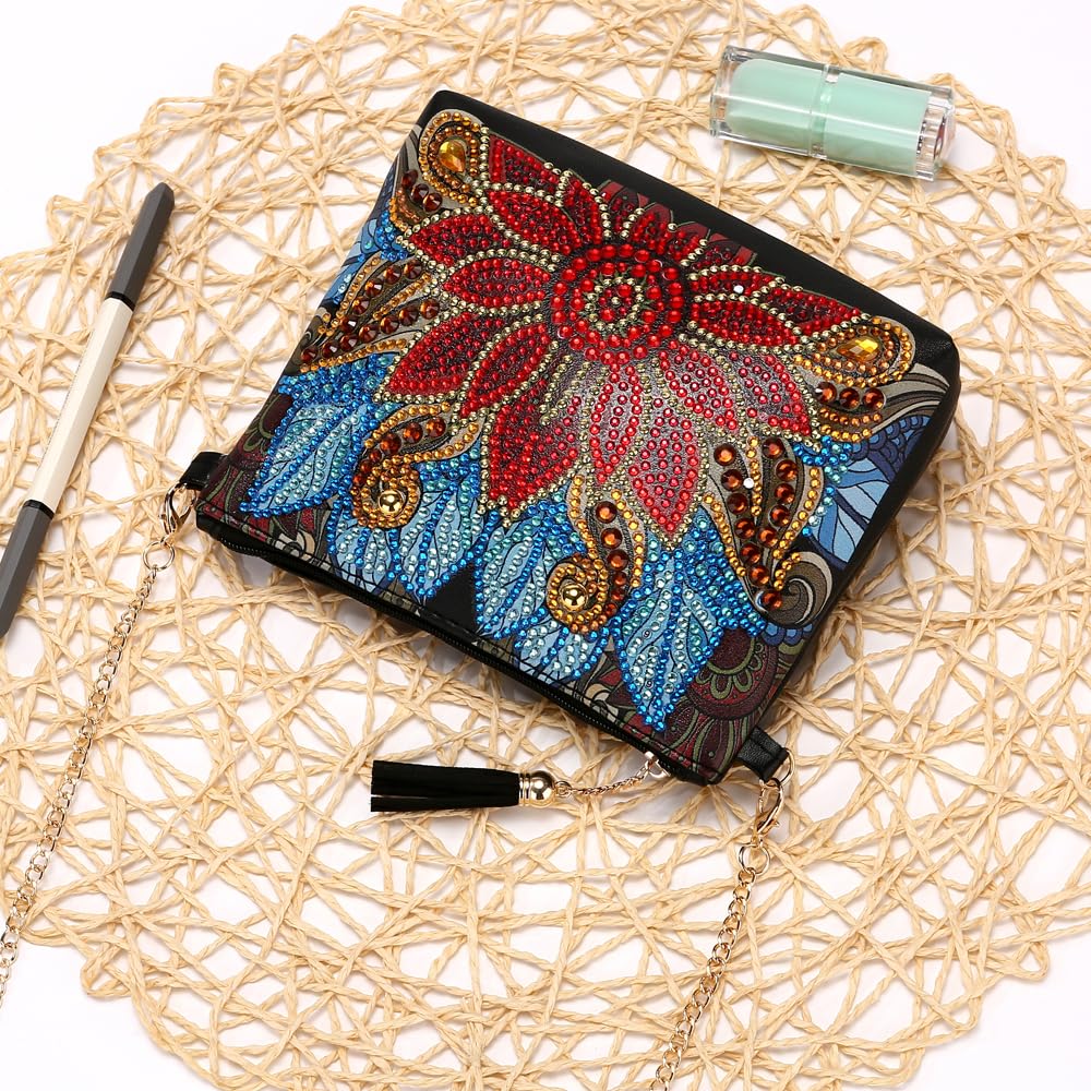 2 Pcs Diamond Painting Crossbody Bag, DIY 5D Diamond Painting Handbag Kit with Chain and Tassel, Bling Rhinestone Makeup Shoulder Bag for Woman, DIY Craft Gift, Peacock JBTM24