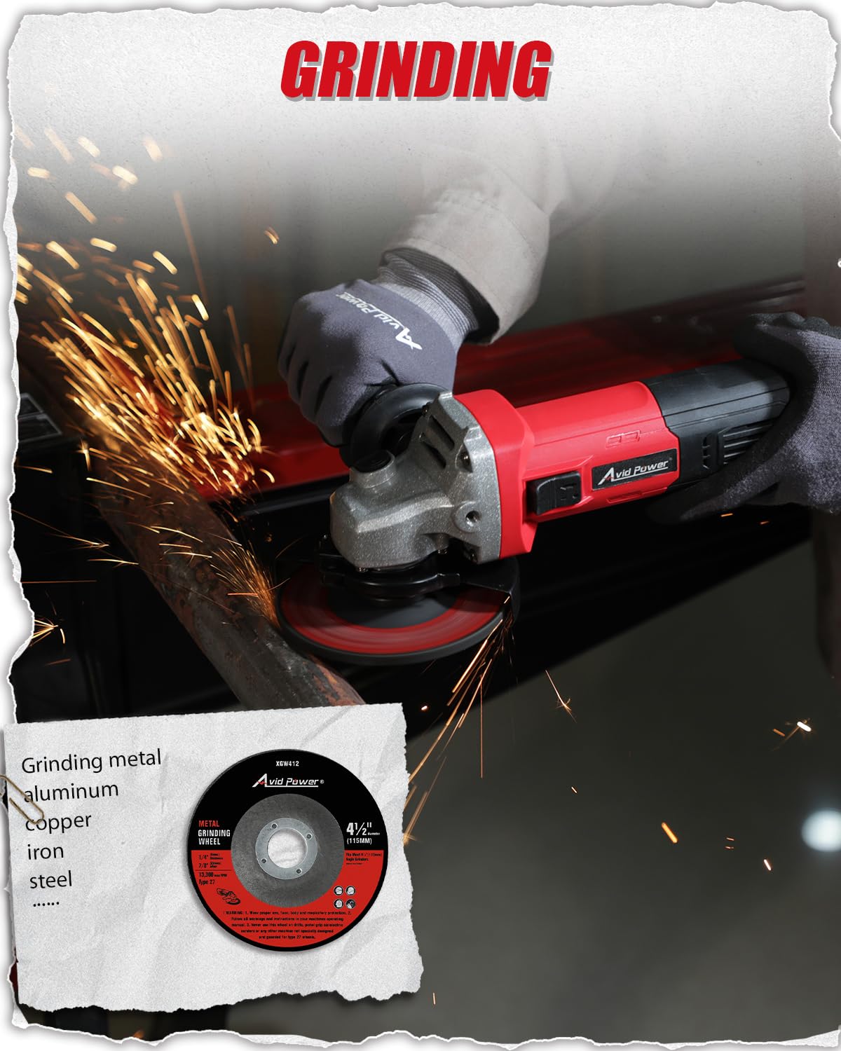 AVID POWER Angle Grinder, 7.5-Amp 4-1/2 inch Electric Grinder Power Tools with Grinding and Cutting Wheels, Flap Disc and Auxiliary Handle for Cutting, Grinding, Polishing and Rust Removal -  - WoodArtSupply