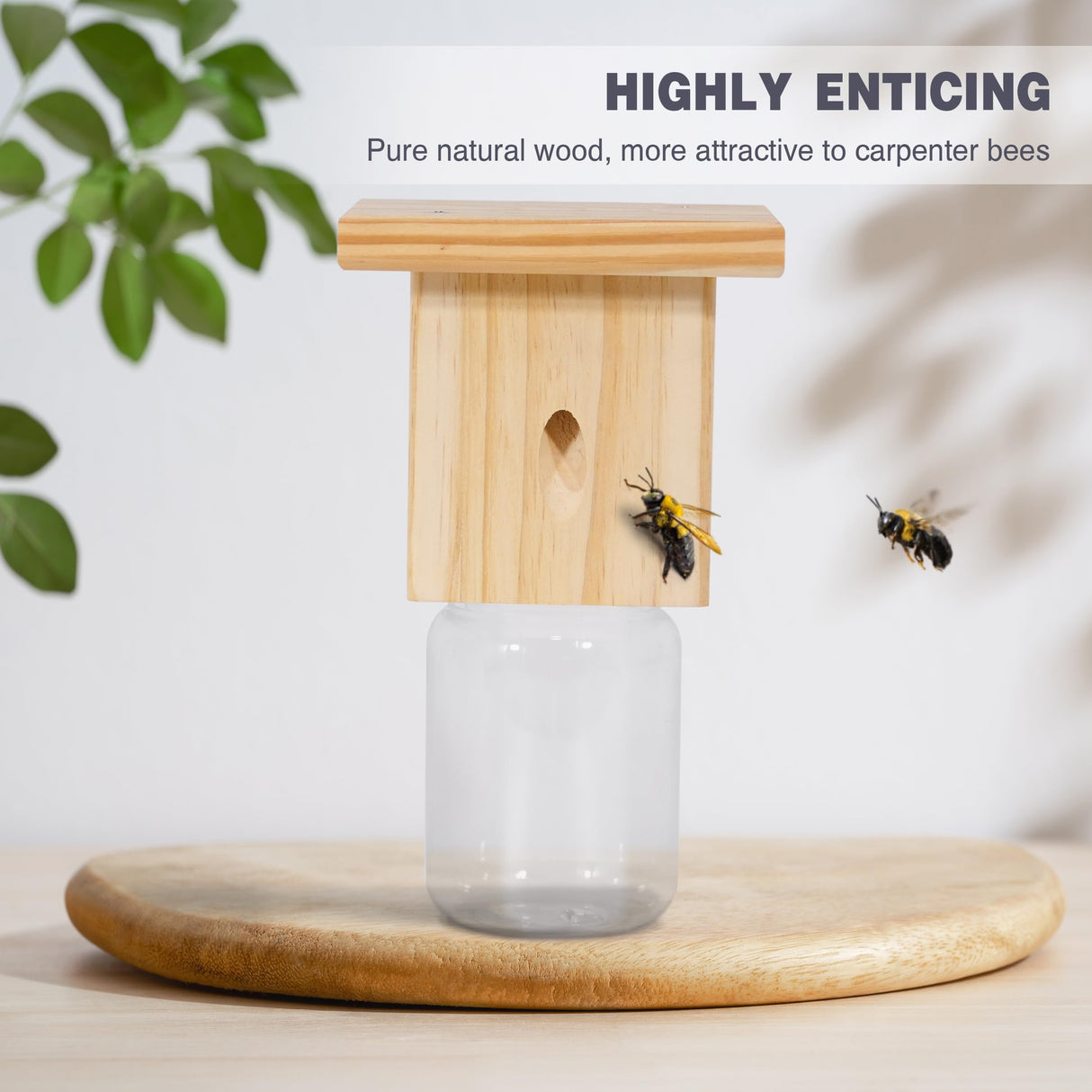 2 PCS Wood Carpenter Bee Trap for Outside - Best Bee Trap - Nature Hanging Carpenter Bee Traps Plastic Jar Outdoor - Insect Traps Best Bee Trap