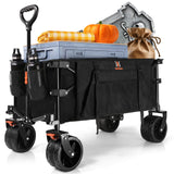 Navatiee Collapsible Folding Wagon, Beach Wagon Cart Heavy Duty Foldable with Big Wheels, Utility Grocery Wagon with Side Pocket and Brakes for Camping Garden Sports, T1 Navatiee