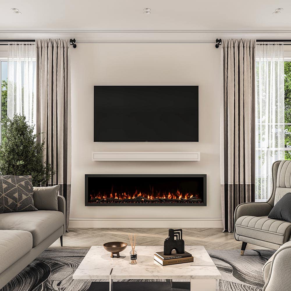 Modern Ember Highmark 72 Inch Smart Linear Electric Fireplace - Premium Flame with 10 Colors, Sleek Hidden Vent Design, Install Recessed in-Wall or Wall-Mount, WiFi and Voice-Enabled