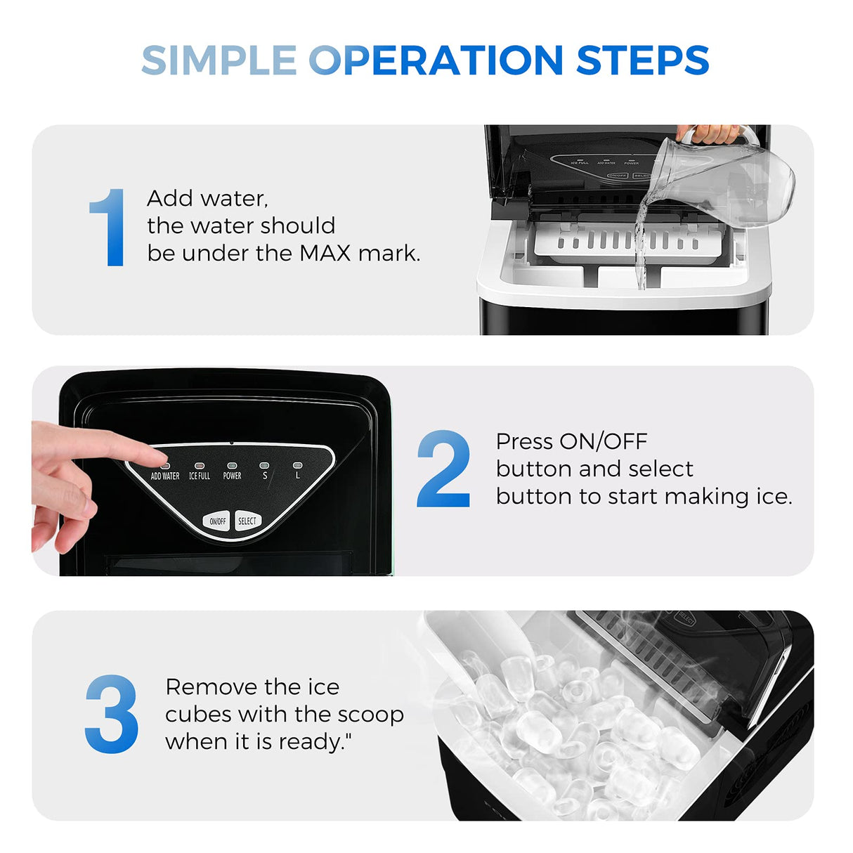 Ice Makers Countertop, Self-Cleaning Function, Portable Electric Ice Cube Maker Machine, 9 Pellet Ice Ready in 6 Mins, 26lbs 24Hrs with Ice Bags and Scoop Basket for Home Bar Camping RV(Black) FZF