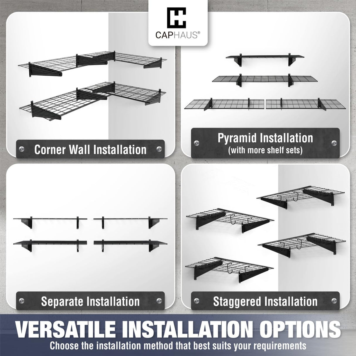 Fencer Wire 36 in. W x 18 in. D Wall Mounted Garage Wall Shelving w/ 2 Hooks, Black Wall Shelf, Heavy Duty Garage Wall Storage System, Garage Organizer Floating Shelves, 500lb Weight Capacity Fencer Wire