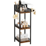 FURFUN 3-Tier Bathroom Shelf Organizer with Hair Dryer Holder and Toilet Paper Hook, 9.85" Slim Metal Stand for Small Spaces, Holds 50lbs - Freestanding Storage for Towels, Toiletries FURFUN