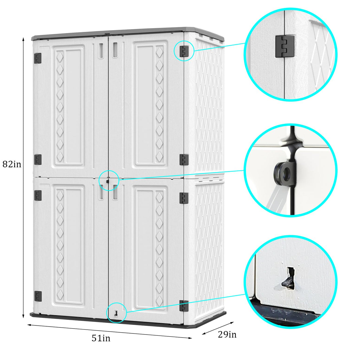 HOMSPARK Storage Shed Weather Resistance, Multi-Purpose Outdoor Storage Cabinet Waterproof, Outdoor Storage Cabinet for Garbage Cans, Lawnmower, Garden Accessories (off white, tall shed-53 cu ft) HOMSPARK