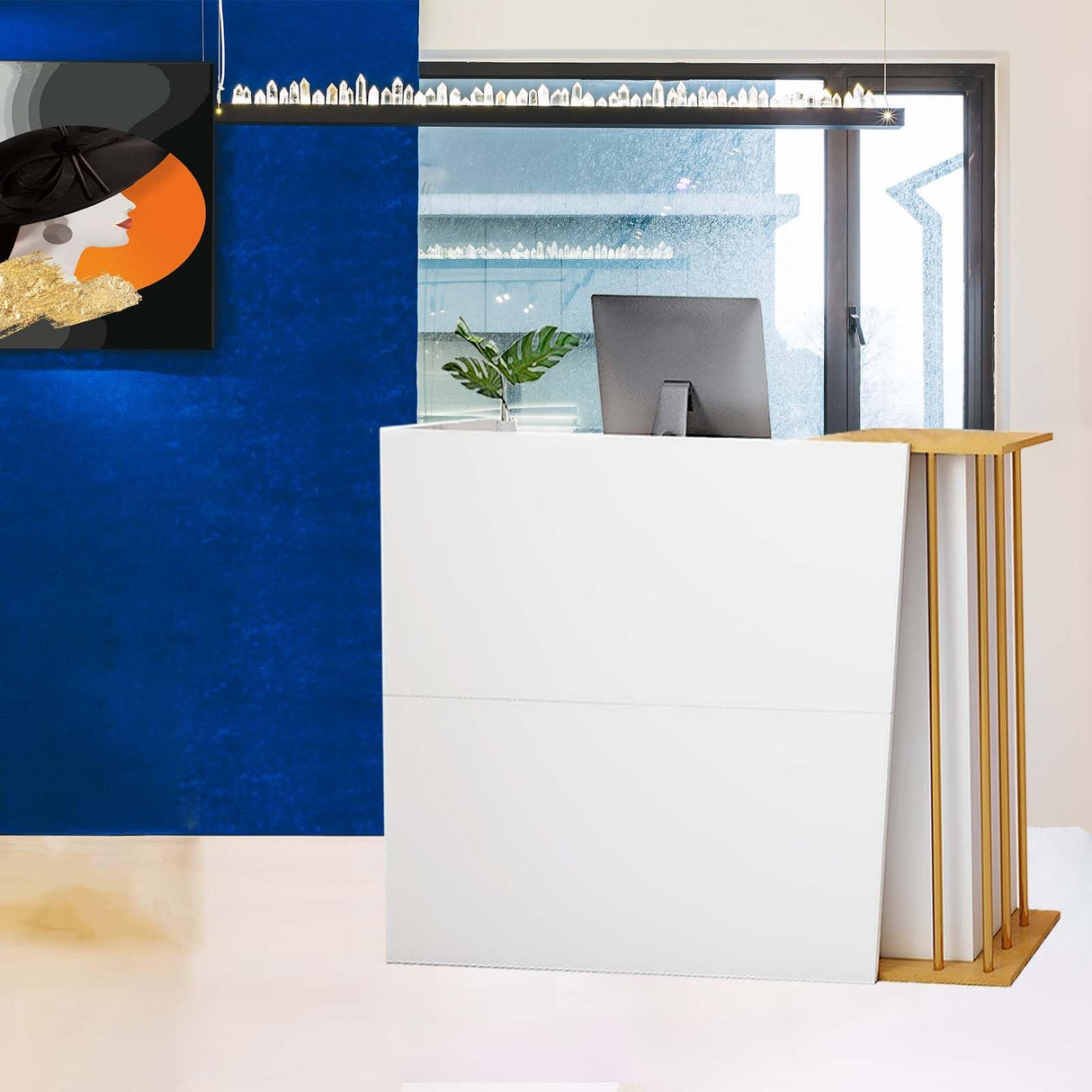 Reception Desk, Reception Counter with Drawers and Storage Shelves, 39 inch Retail Counter for Checkout with Cable Grommet, Suitable for Salons, Beauty, Clothing Stores,Thickened Wooden Board Aibogiter