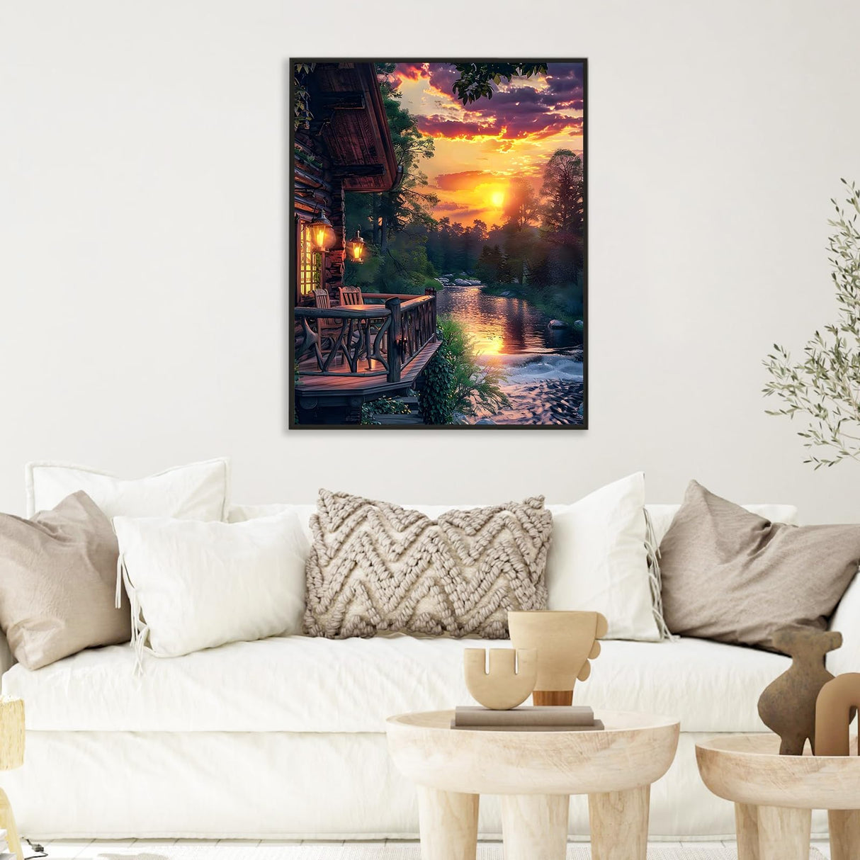 Paint by Numbers Kit for Adults - Sunset Cabin Adult Paint by Number Kits on Canvas Without Frame for Beginner, Stream Landscape Oil Painting by Numbers Kit for Gift Home Wall Decor 16x20 Inch Camocin