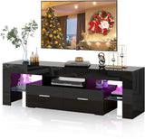 LED TV Stand for Up to 70-inch TV, Modern TV Console Table with Entertainment Center for Bedroom, Living Room(Black, 63 inch) HOUAGI
