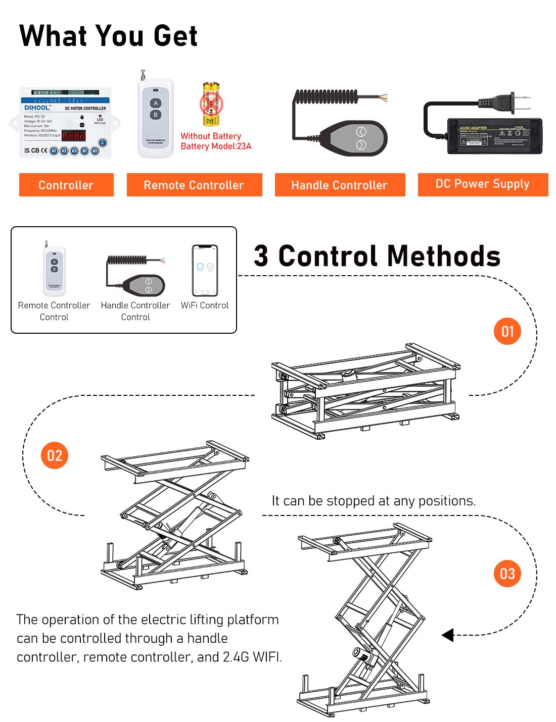 DIHOOL Electric Scissor Lift Table 180Lbs Capacity, 265-1100MM Height Adjustable Lifting Platform DIHOOL
