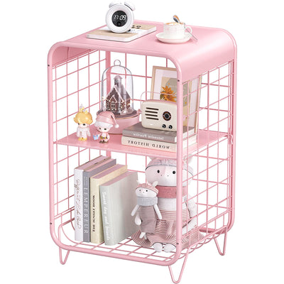 SYKIARIOL Metal Side Table,Cute Pink Nightstand,3 Tier End Table with Storage,Vintage Bedside Table,Girls Bedroom Furniture,Accent Table,Small Coffee Table for Living Room,Bedroom,Dorm