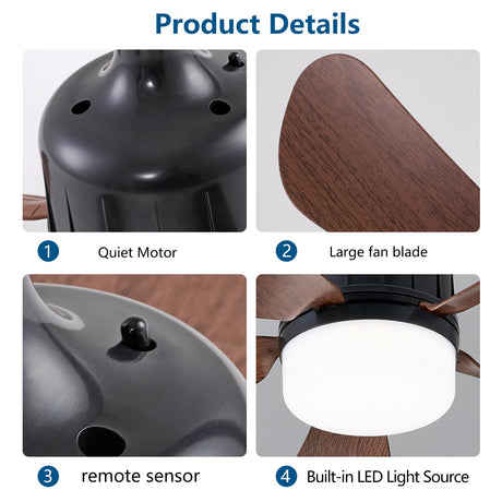 Dalouguan Socket Fan Light with Remote, 18" Wood Dimmable LED Small Ceiling Fans with Lights, 3 Colors 3000K-6500K Replacement Light Bulb Fan for Bedroom Kitchen Living Room Garage Dalouguan